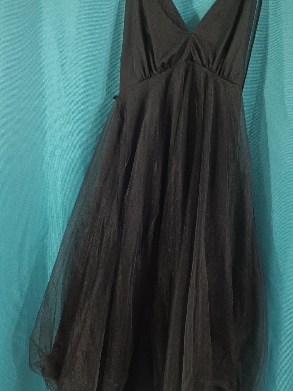 Black V-Neck Tulle A-Line Dress